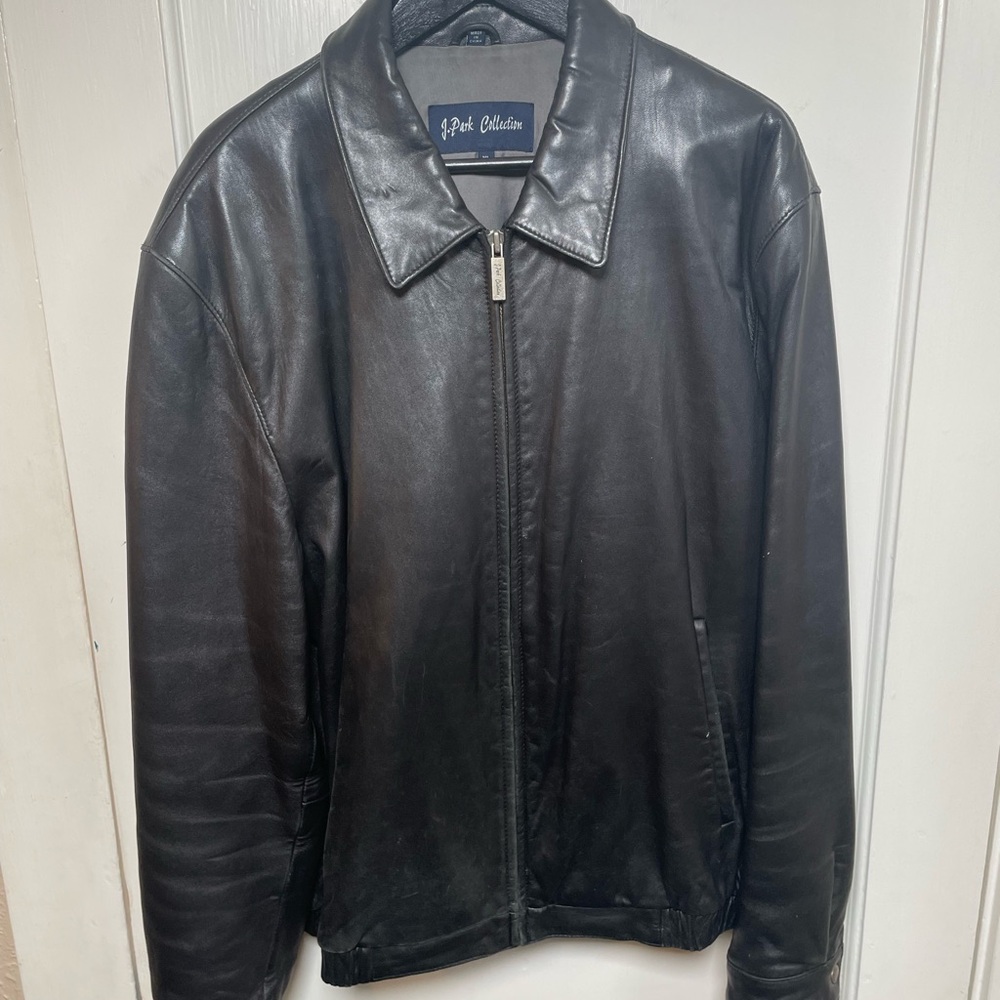 J Park Collection Black Leather Coat Size XL